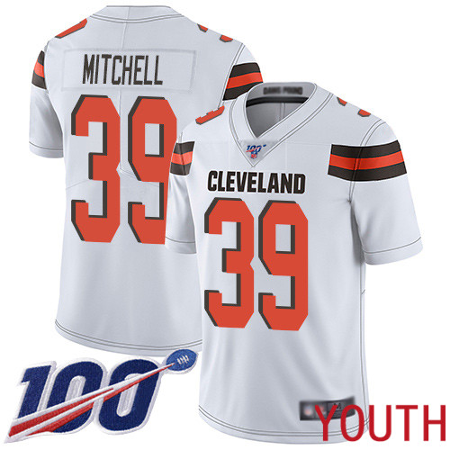 Cleveland Browns Terrance Mitchell Youth White Limited Jersey #39 NFL Football Road 100th Season Vapor Untouchable
